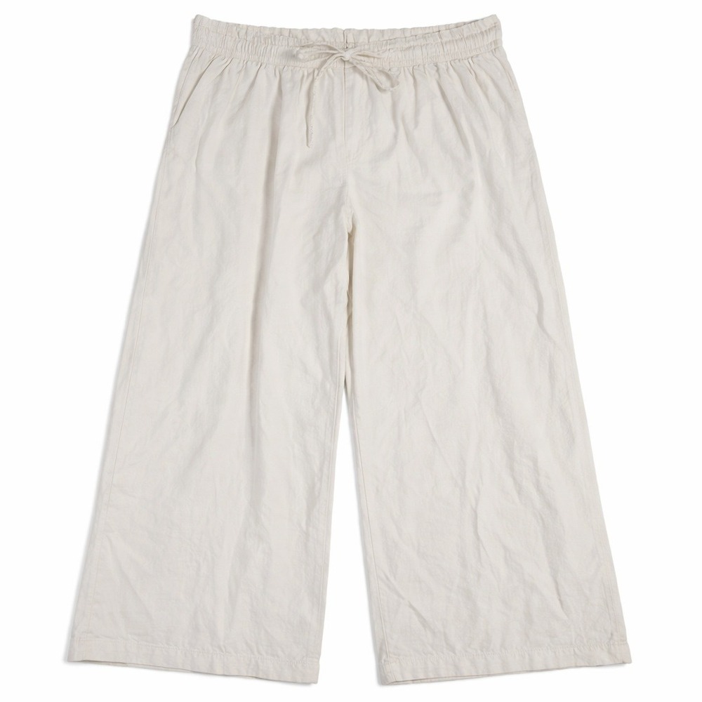 Linen Cotton Pants – XL Cream Wide Leg Drawstring